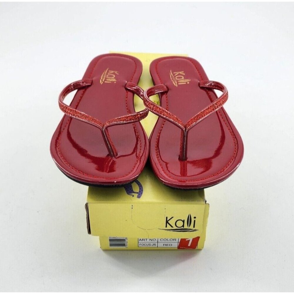 Kali Footwear Girls Slip‎ On Flip Flop Sandals Glitter Straps Red Size 1